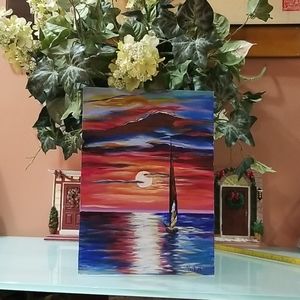 Wall Art Original Acryl painting "Boat at sunrise"